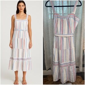 New GAP Apron Striped Cotton Sundress XS Red White Blue Sleeveless Tiered Belted